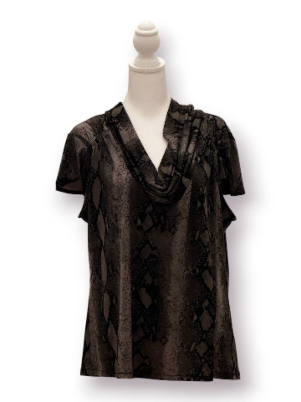 Worthington Snakeskin Print Cowl Neck Short Sleeve Top Size XL